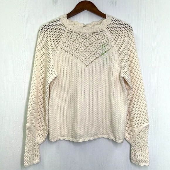 Sam Edelman - NWT Aura Ivory Crochet Long Sleeve Scalloped Sweater Size Small - Picture 7 of 11